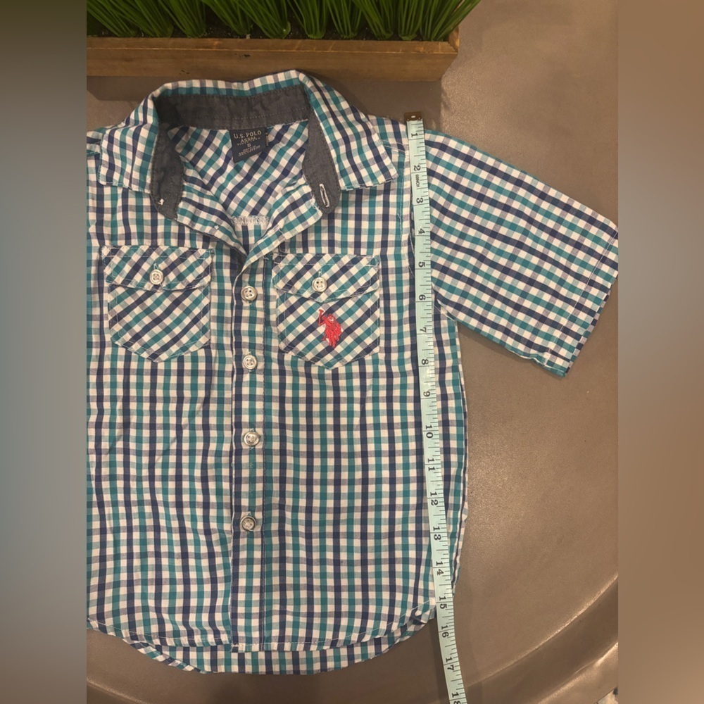 U.S Polo Assn. Size 5 Short Sleeve Button Down Shirt - Blue and Green - Picture 6 of 6